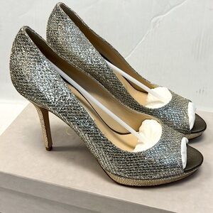 Jimmy Choo Luna Champagne peep toe  heels